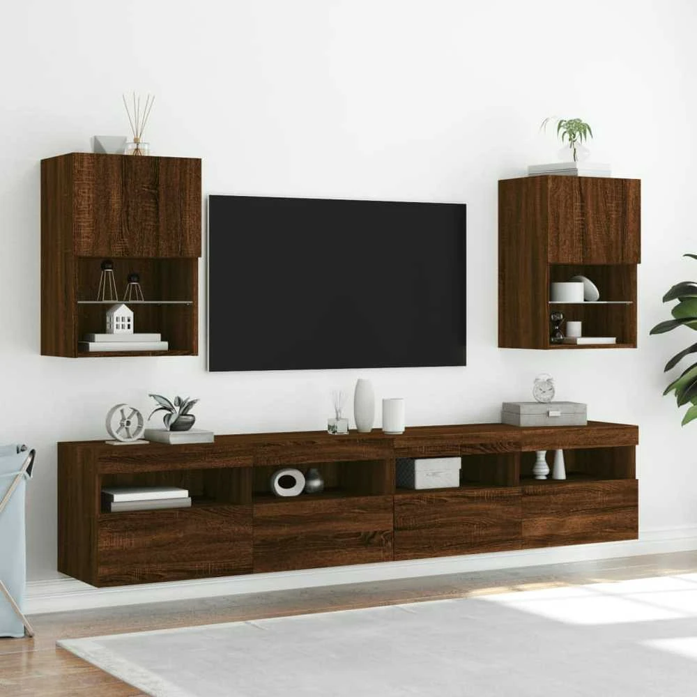 TV staliukas TV spintelė su LED lemputėmis, ruda ąžuolo, 40,5x30x60cm