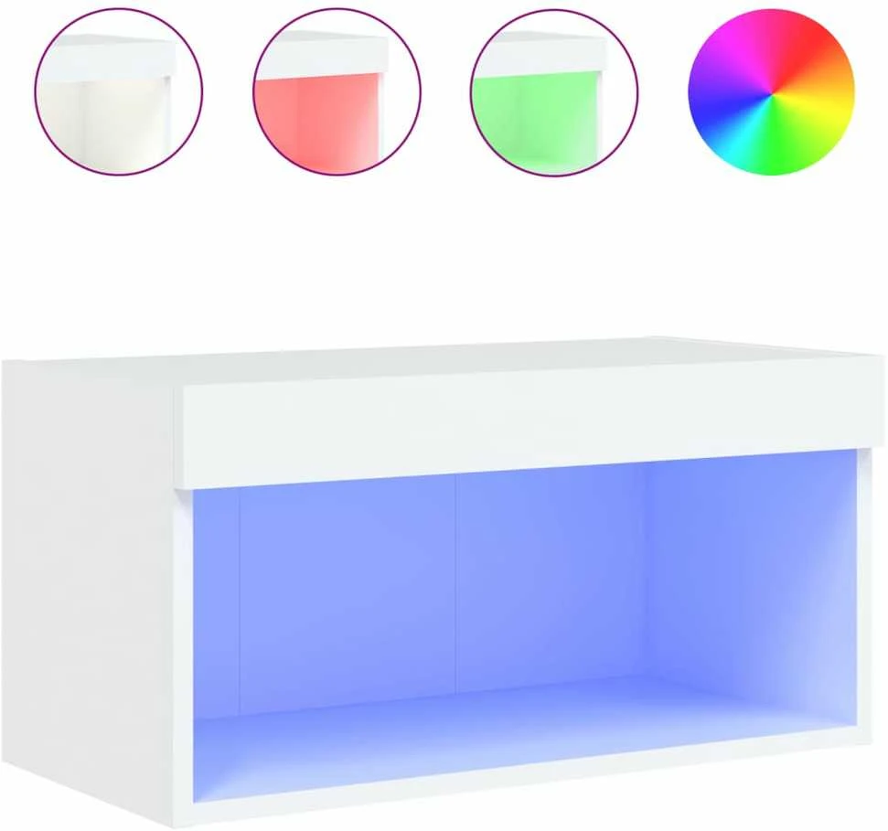 TV staliukas TV spintelė su LED lemputėmis, baltos spalvos, 60x30x30cm