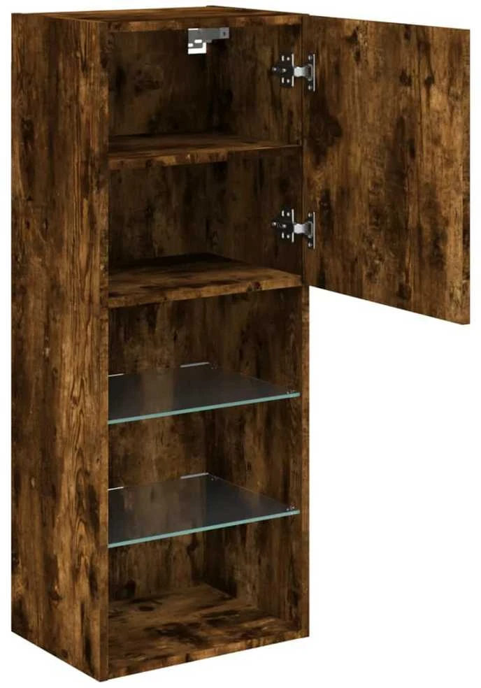 TV staliukas TV spintelė su LED lemputėmis, dūminio ąžuolo, 40,5x30x102cm
