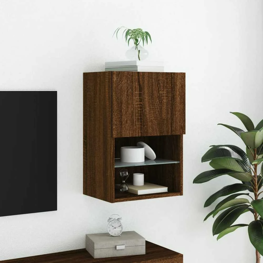 TV staliukas TV spintelė su LED lemputėmis, ruda ąžuolo, 40,5x30x60cm