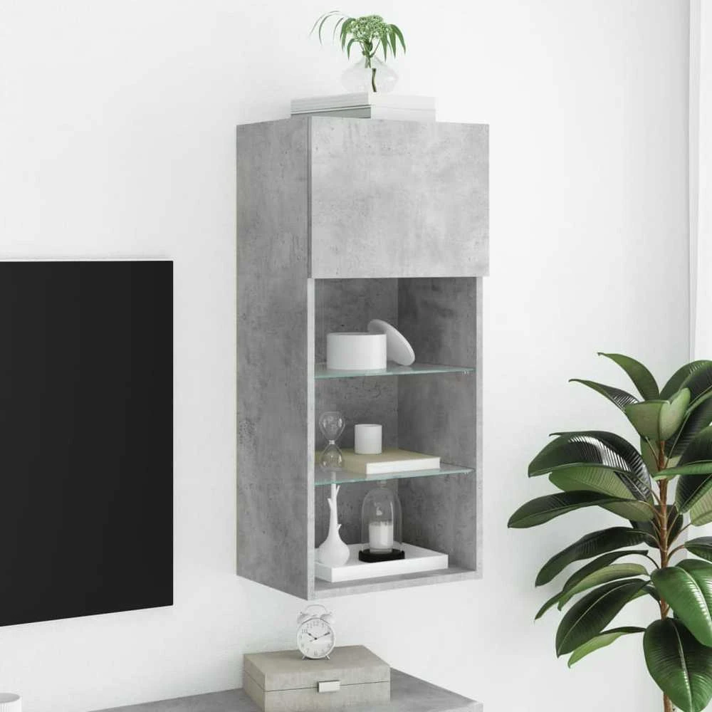 TV staliukas TV spintelė su LED lemputėmis, betono pilka, 40,5x30x90cm
