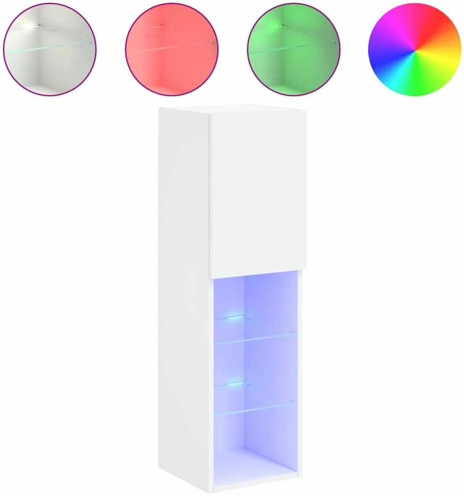 TV staliukas TV spintelė su LED lemputėmis, baltos spalvos, 30,5x30x102cm