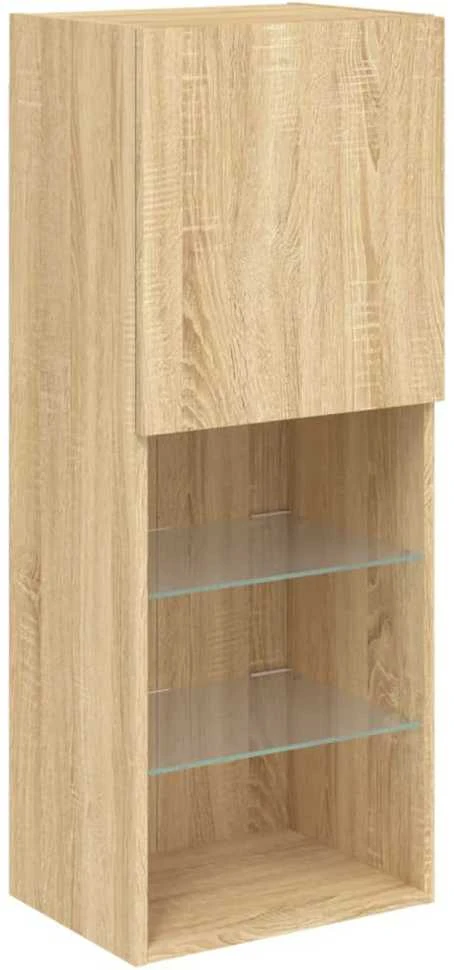 TV staliukas TV spintelė su LED lemputėmis, ąžuolo spalvos, 40,5x30x102cm