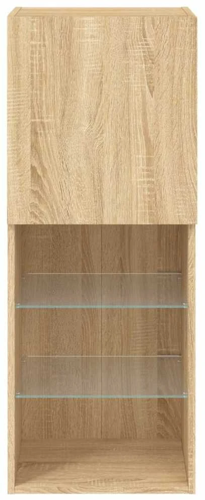TV staliukas TV spintelė su LED lemputėmis, ąžuolo spalvos, 40,5x30x102cm