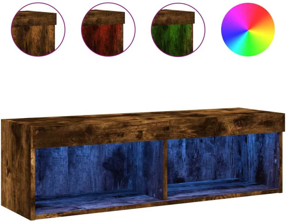 TV staliukas TV spintelė su LED lemputėmis, dūminio ąžuolo, 100x30x30cm