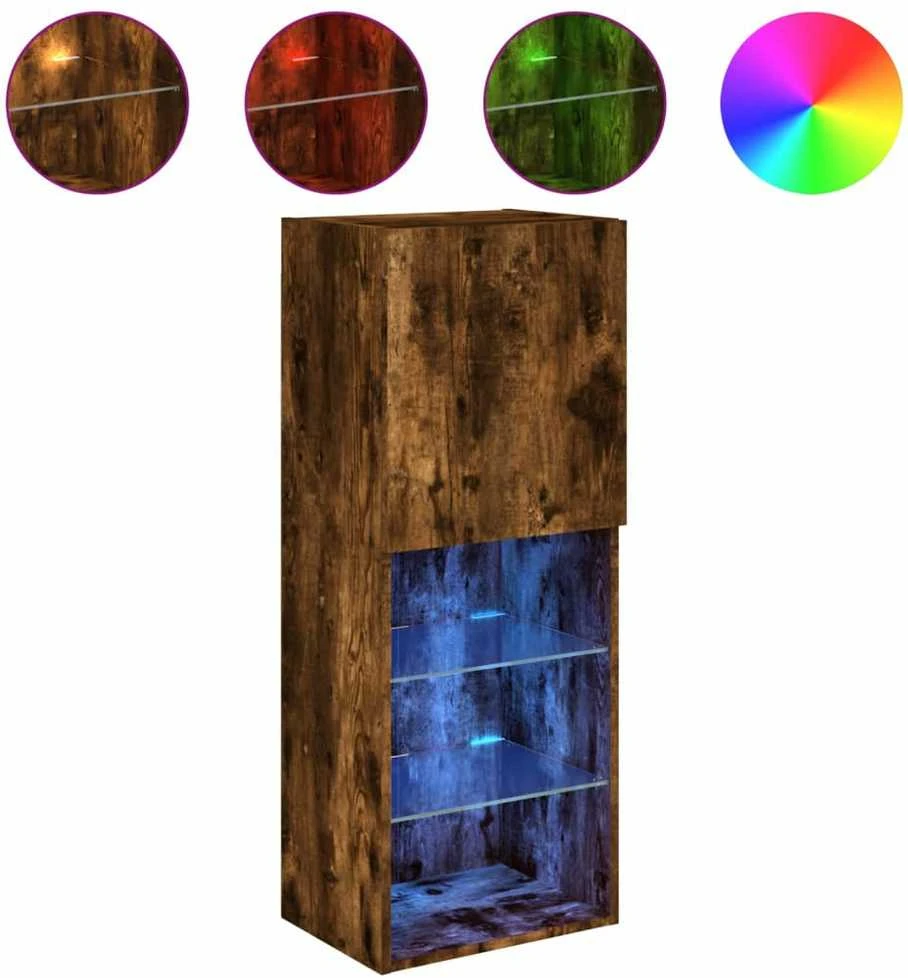 TV staliukas TV spintelė su LED lemputėmis, dūminio ąžuolo, 40,5x30x102cm