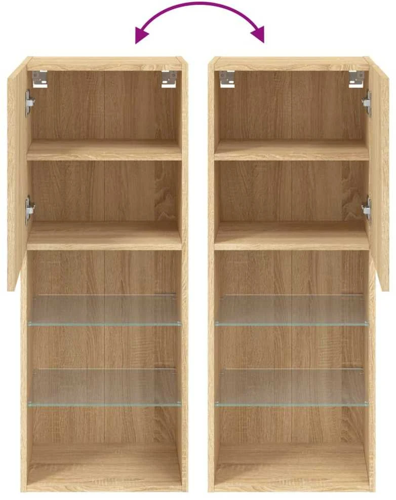 TV staliukas TV spintelė su LED lemputėmis, ąžuolo spalvos, 40,5x30x102cm