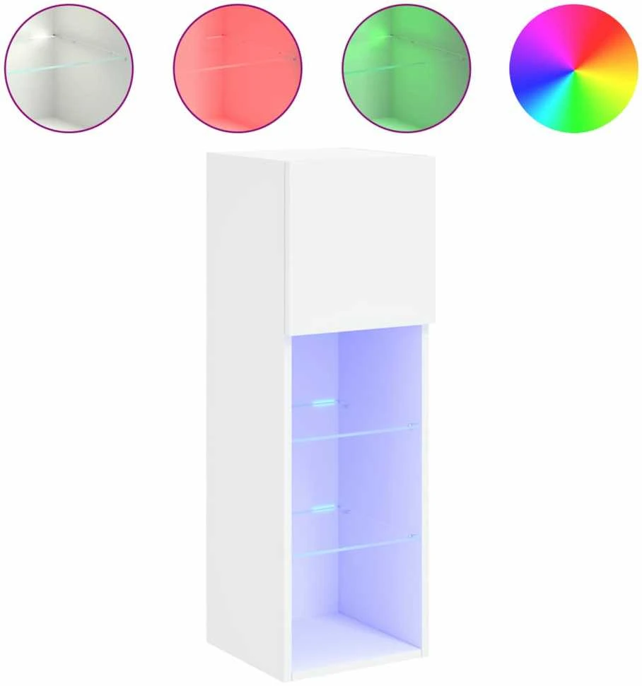 TV staliukas TV spintelė su LED lemputėmis, baltos spalvos, 30,5x30x90cm
