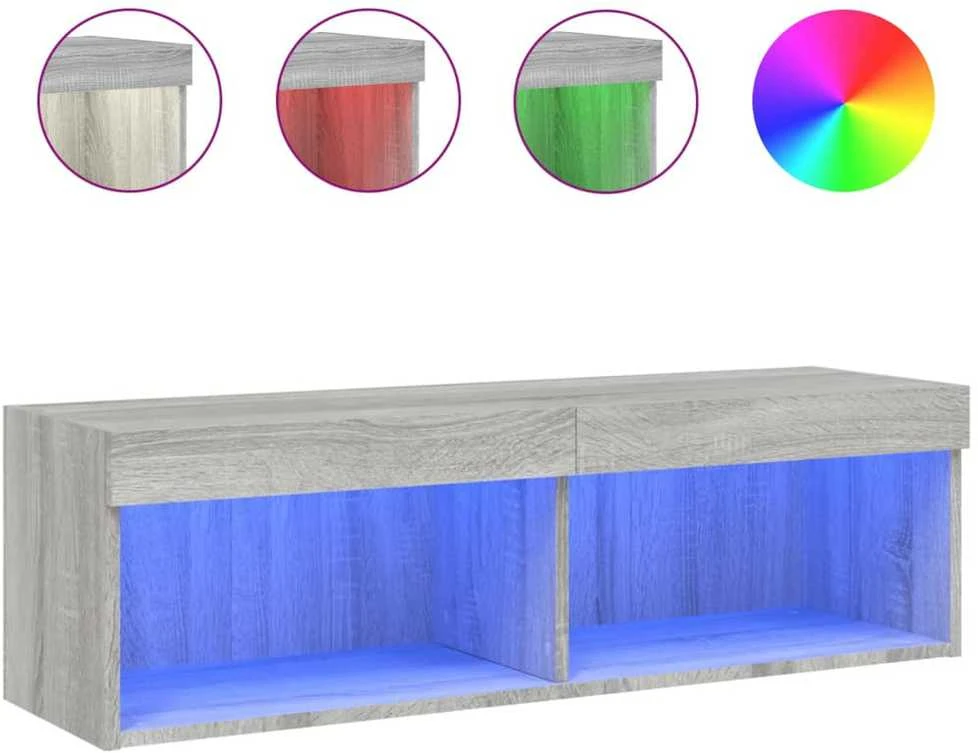 TV staliukas TV spintelė su LED lemputėmis, pilka ąžuolo, 100x30x30cm
