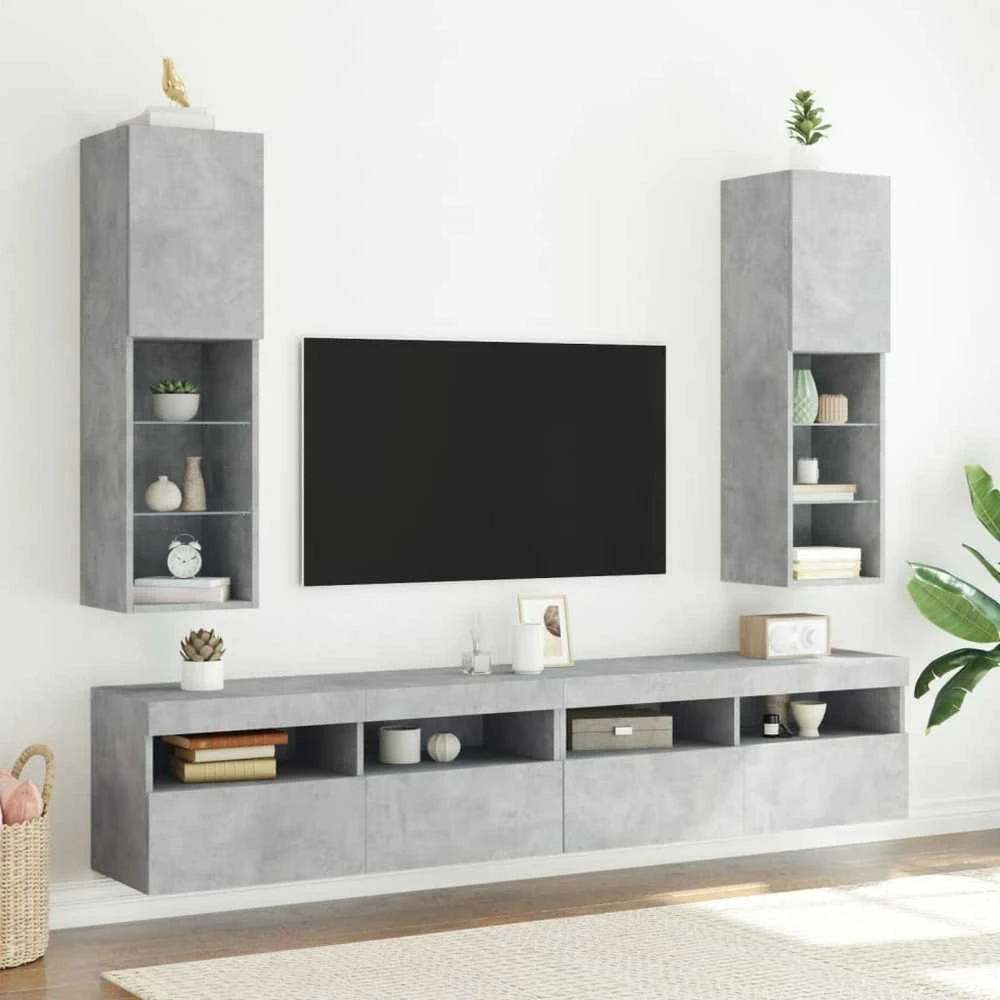 TV staliukas TV spintelė su LED lemputėmis, betono pilka, 30,5x30x102cm