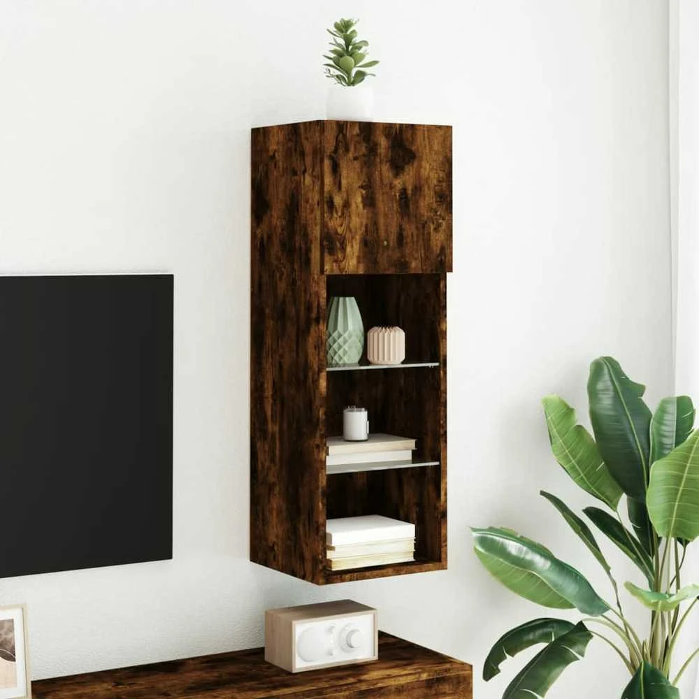 TV staliukas TV spintelė su LED lemputėmis, dūminio ąžuolo, 30,5x30x90cm