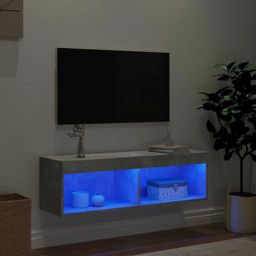 TV staliukas TV spintelė su LED lemputėmis, betono pilka, 100x30x30cm