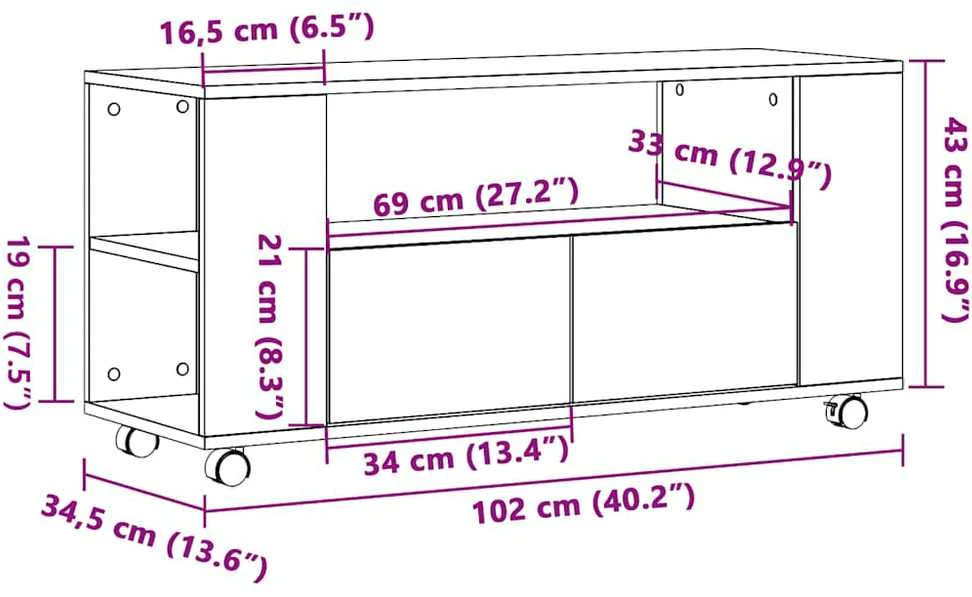 TV staliukas TV spintelė su ratukais, artisano, 102x34,5x43cm, mediena