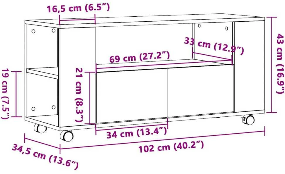 TV staliukas TV spintelė su ratukais, medienos, 102x34,5x43cm, mediena
