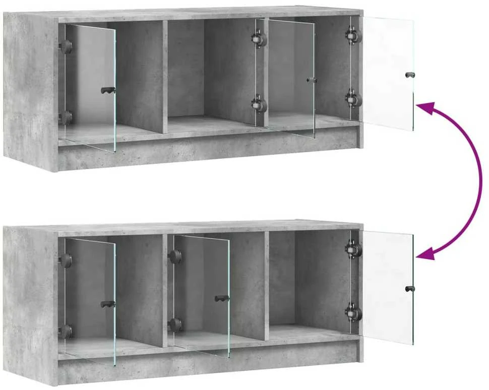 TV staliukas TV spintelė su stiklinėmis durelėmis, betono, 102x37x42cm