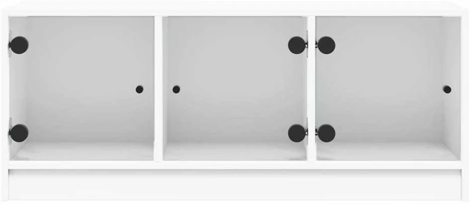 TV staliukas TV spintelė su stiklinėmis durelėmis, balta, 102x37x42cm
