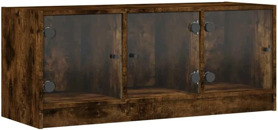 TV staliukas TV spintelė su stiklinėmis durelėmis, dūminė, 102x37x42cm