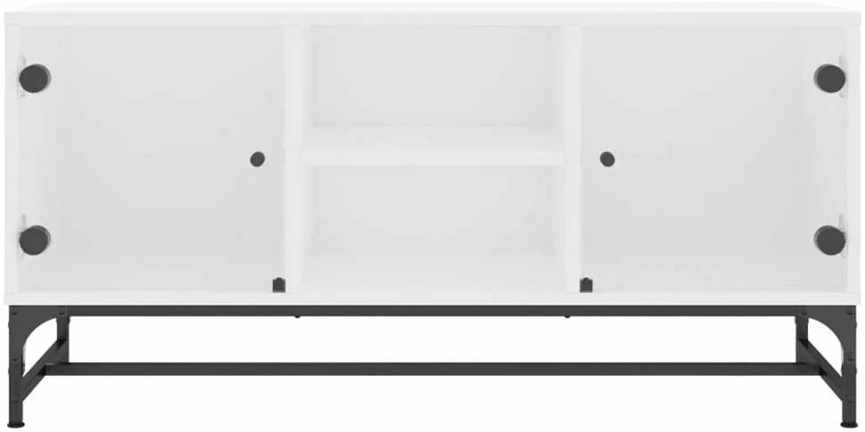 TV staliukas TV spintelė su stiklinėmis durelėmis, balta, 102x37x50cm