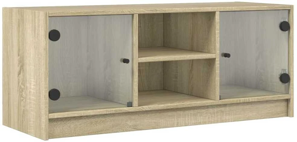TV staliukas TV spintelė su stiklinėmis durelėmis, ąžuolo, 102x37x42cm
