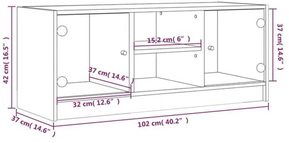 TV staliukas TV spintelė su stiklinėmis durelėmis, betono, 102x37x42cm
