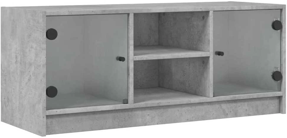 TV staliukas TV spintelė su stiklinėmis durelėmis, betono, 102x37x42cm