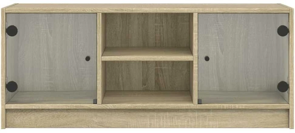 TV staliukas TV spintelė su stiklinėmis durelėmis, ąžuolo, 102x37x42cm