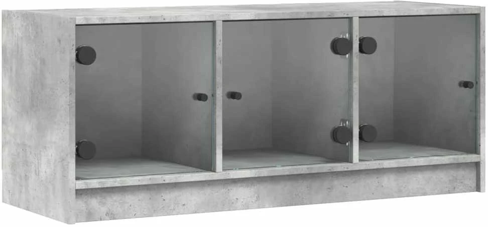 TV staliukas TV spintelė su stiklinėmis durelėmis, betono, 102x37x42cm