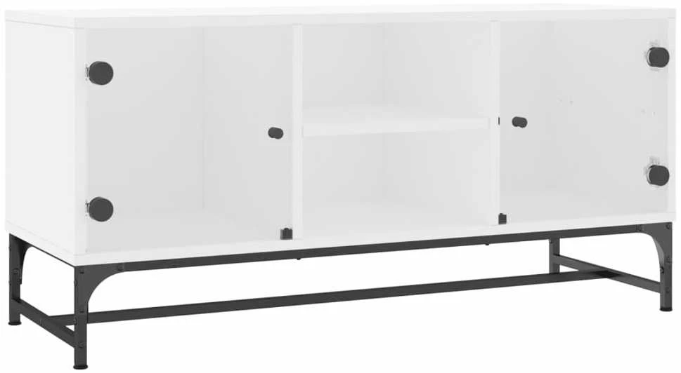 TV staliukas TV spintelė su stiklinėmis durelėmis, balta, 102x37x50cm
