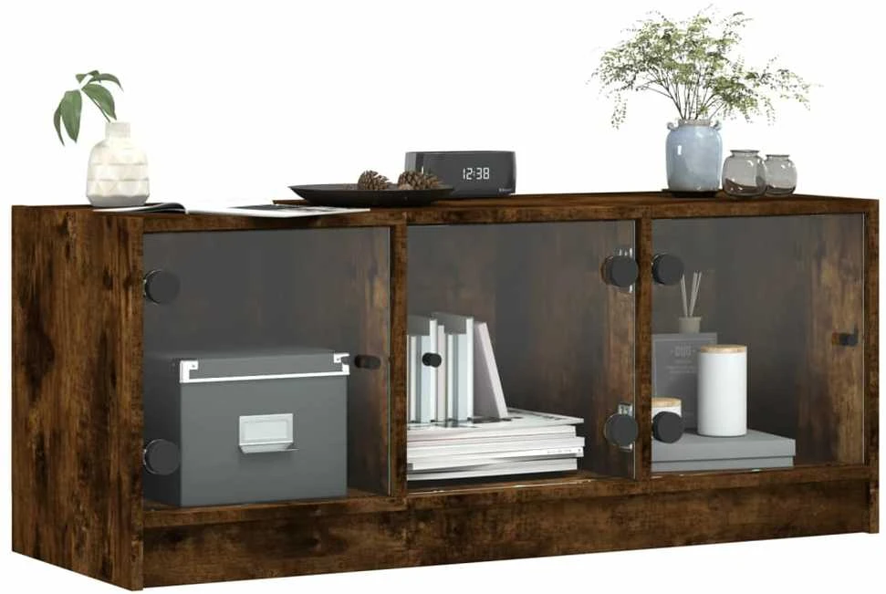 TV staliukas TV spintelė su stiklinėmis durelėmis, dūminė, 102x37x42cm
