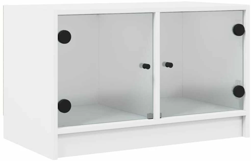TV staliukas TV spintelė su stiklinėmis durelėmis, balta, 68x37x42cm