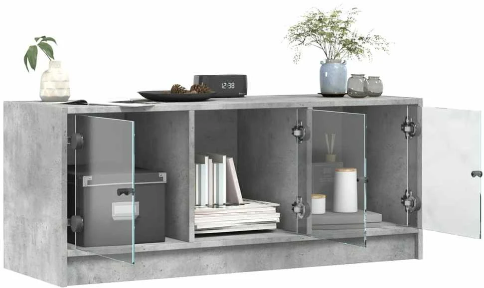 TV staliukas TV spintelė su stiklinėmis durelėmis, betono, 102x37x42cm