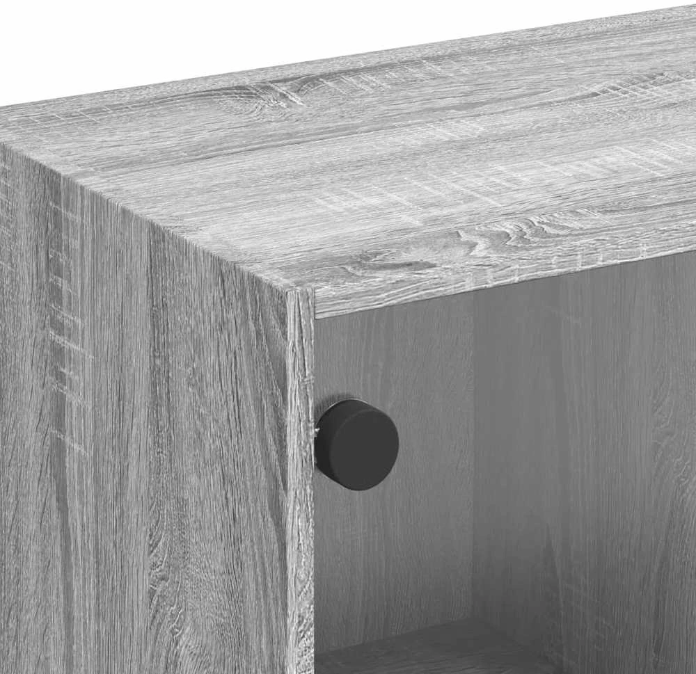 TV staliukas TV spintelė su stiklinėmis durelėmis, pilka ąžuolo, 102x37x42cm