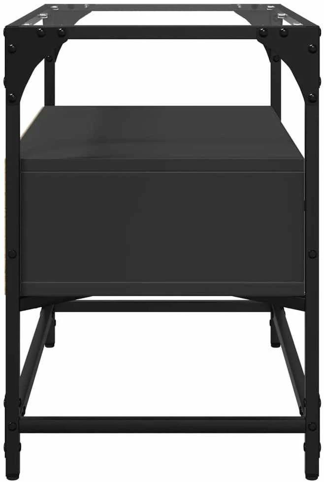 TV staliukas TV spintelė su stikliniu stalviršiu, juoda, 60x35x51cm, mediena
