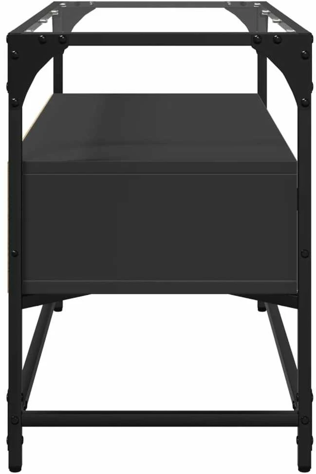 TV staliukas TV spintelė su stikliniu stalviršiu, juoda, 80x35x51cm, mediena
