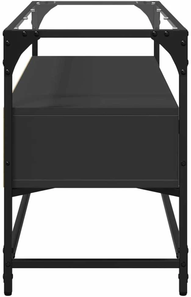 TV staliukas TV spintelė su stikliniu stalviršiu, juoda, 98x35x51cm, mediena
