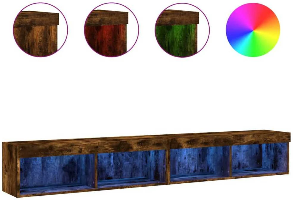 TV staliukas TV spintelės su LED, 2vnt., dūminio ąžuolo, 100x30x30cm