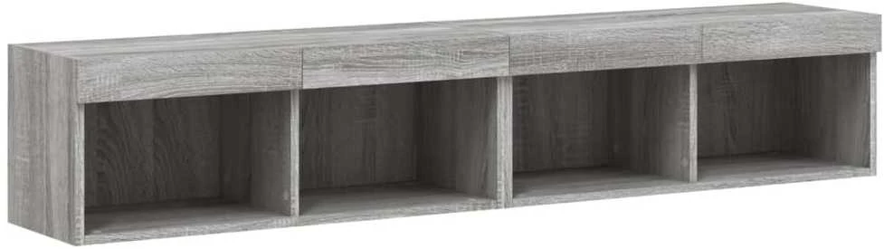 TV staliukas TV spintelės su LED, 2vnt., pilkos ąžuolo, 80x30x30cm