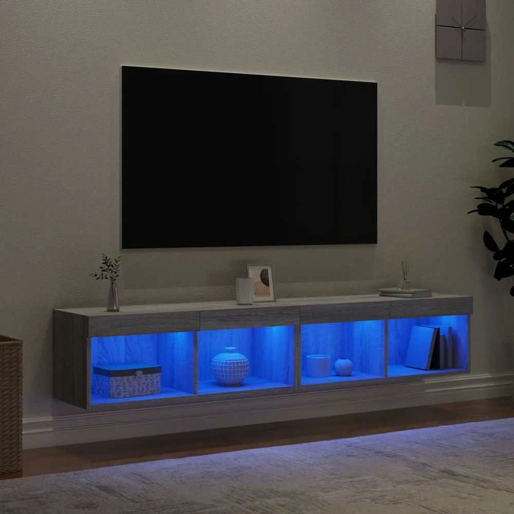 TV staliukas TV spintelės su LED, 2vnt., pilkos ąžuolo, 80x30x30cm