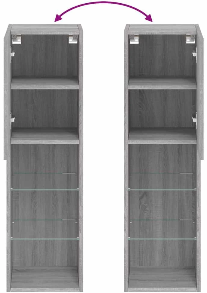 TV staliukas TV spintelės su LED, 2vnt., pilkos ąžuolo, 30,5x30x102cm