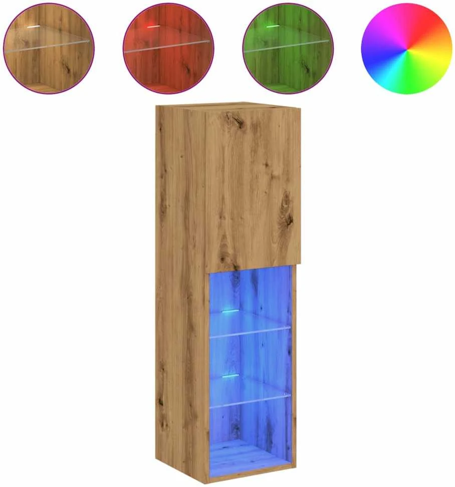 TV staliukas TV spintelės su LED, 2vnt., rudos ąžuolo, 30,5x30x102cm