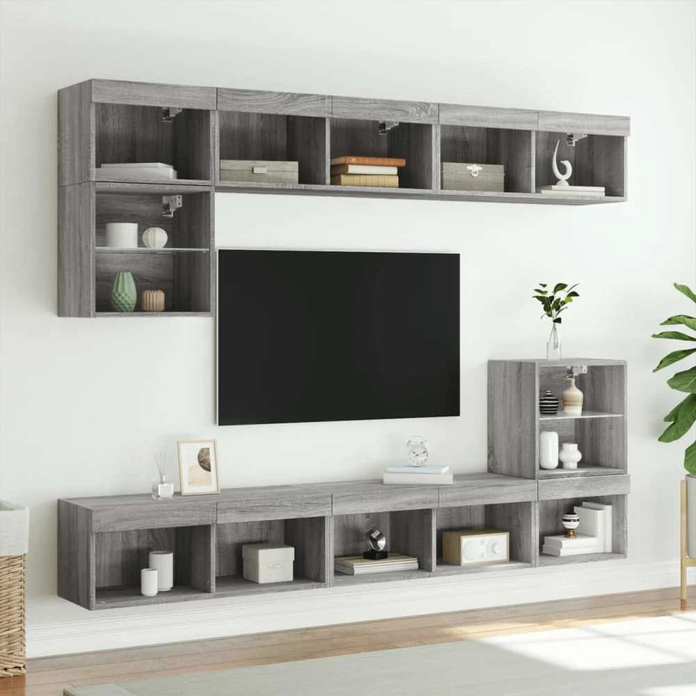 TV staliukas TV spintelės su LED, 2vnt., pilkos ąžuolo, 80x30x30cm