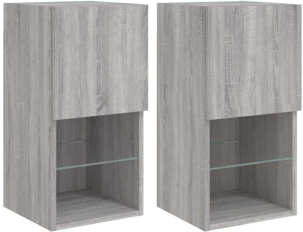 TV staliukas TV spintelės su LED, 2vnt., pilkos ąžuolo, 30,5x30x60cm