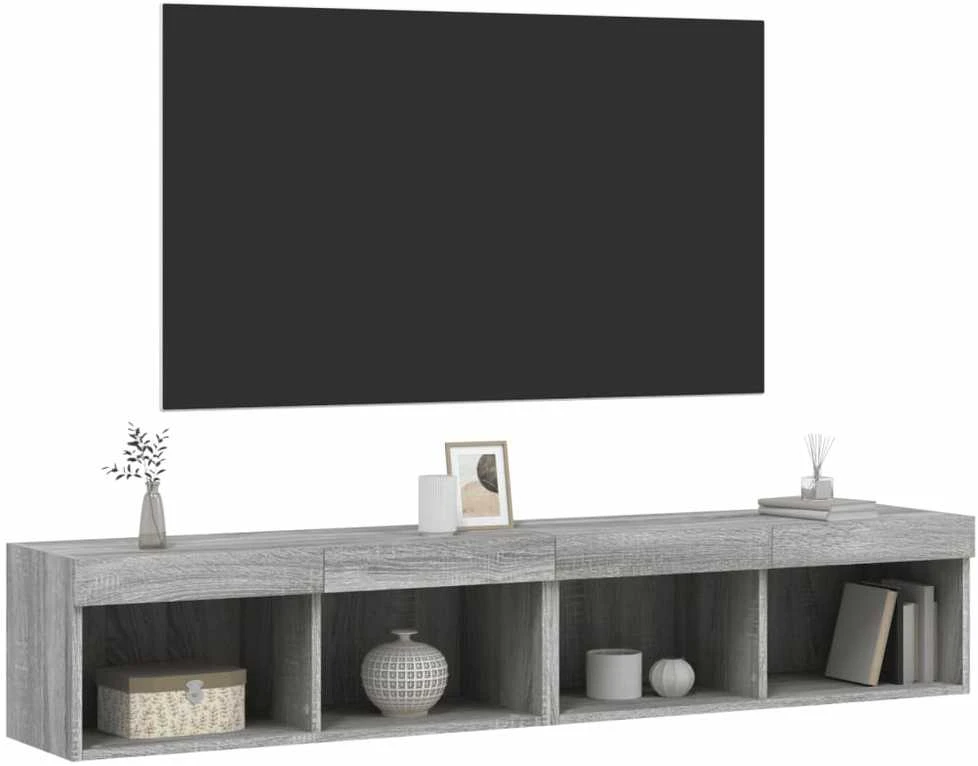 TV staliukas TV spintelės su LED, 2vnt., pilkos ąžuolo, 80x30x30cm