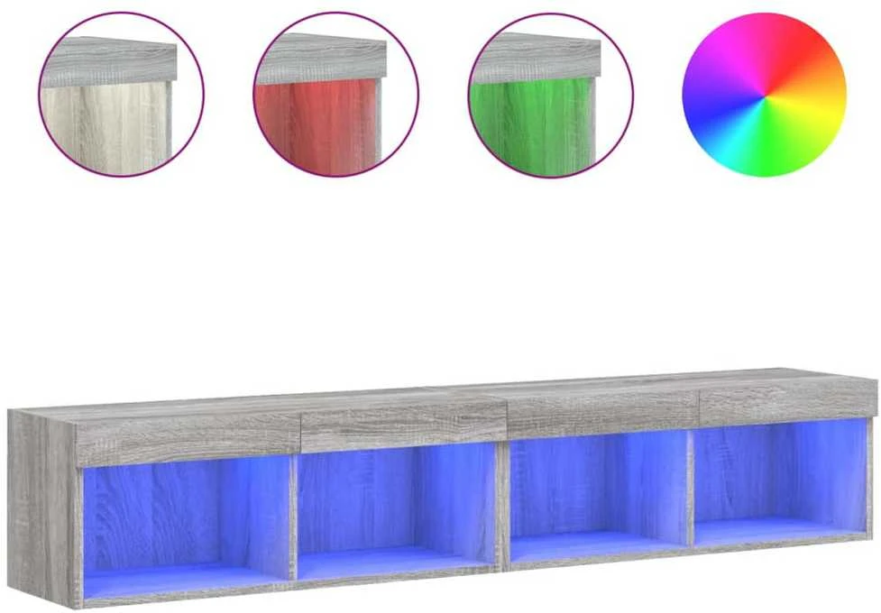 TV staliukas TV spintelės su LED, 2vnt., pilkos ąžuolo, 80x30x30cm
