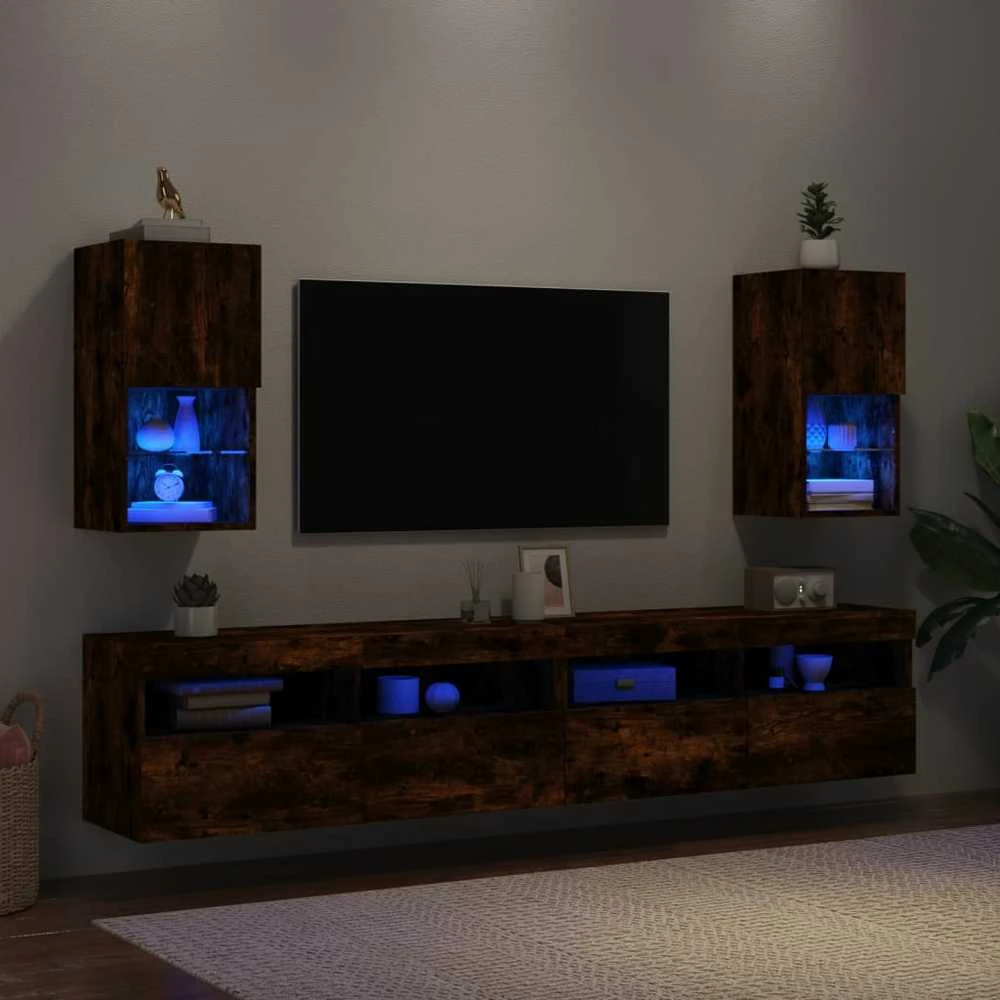 TV staliukas TV spintelės su LED, 2vnt., dūminio ąžuolo, 30,5x30x60cm