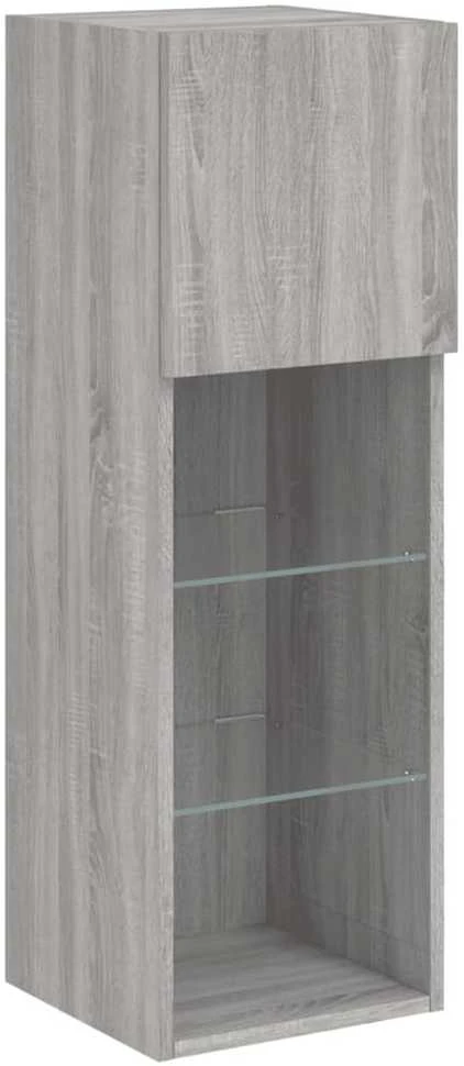 TV staliukas TV spintelės su LED, 2vnt., pilkos ąžuolo, 30,5x30x90cm