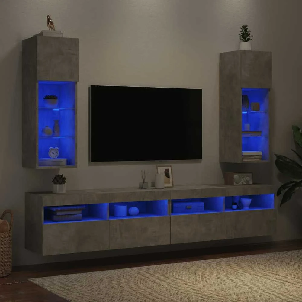 TV staliukas TV spintelės su LED lemputėmis, 2vnt., betono, 30,5x30x90cm