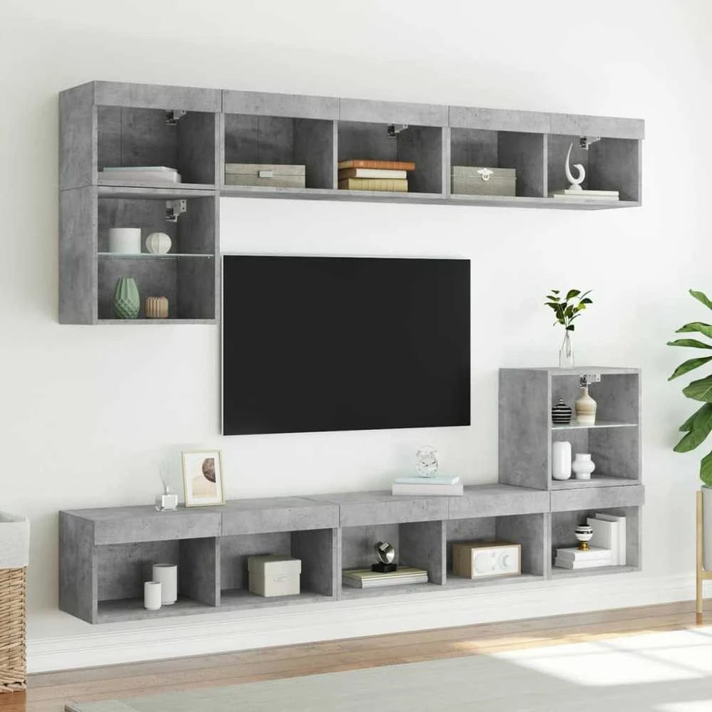 TV staliukas TV spintelės su LED lemputėmis, 2vnt., betono, 80x30x30cm