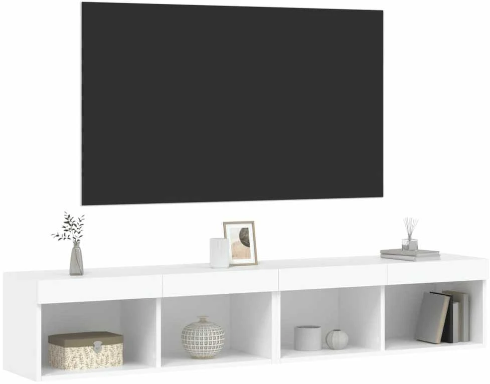 TV staliukas TV spintelės su LED lemputėmis, 2vnt., baltos, 80x30x30cm