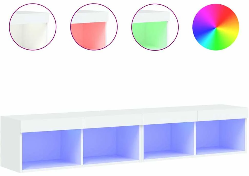 TV staliukas TV spintelės su LED lemputėmis, 2vnt., baltos, 80x30x30cm